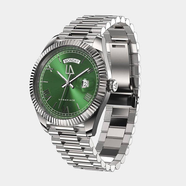 Zephyr groen met zilver horloge zijkant