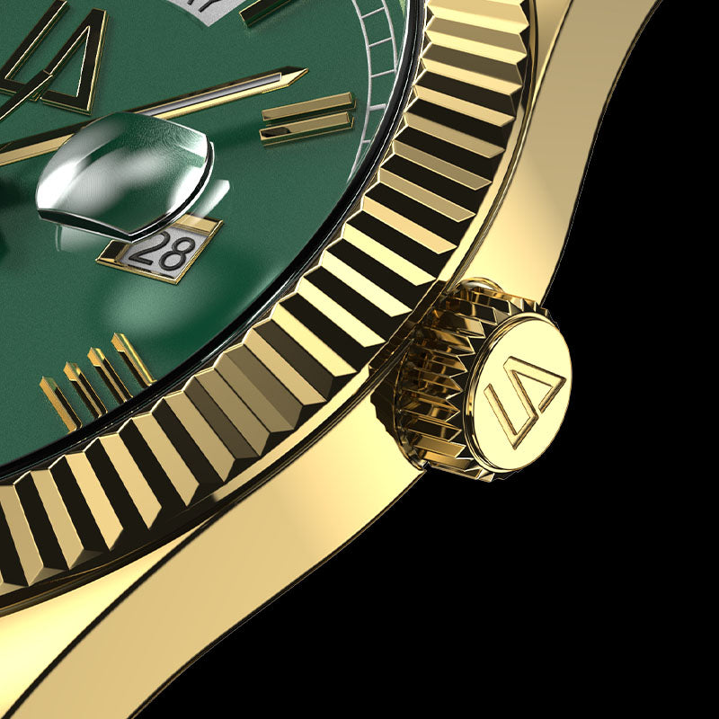 Goud groen horloge inzoom