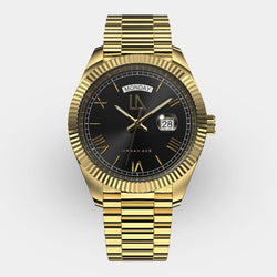 Stoer zwarte gouden mannen horloge