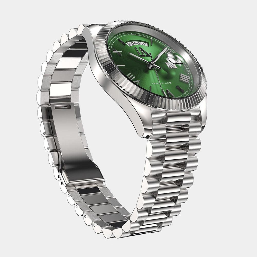 Zephyr groen met zilver horloge zijkant