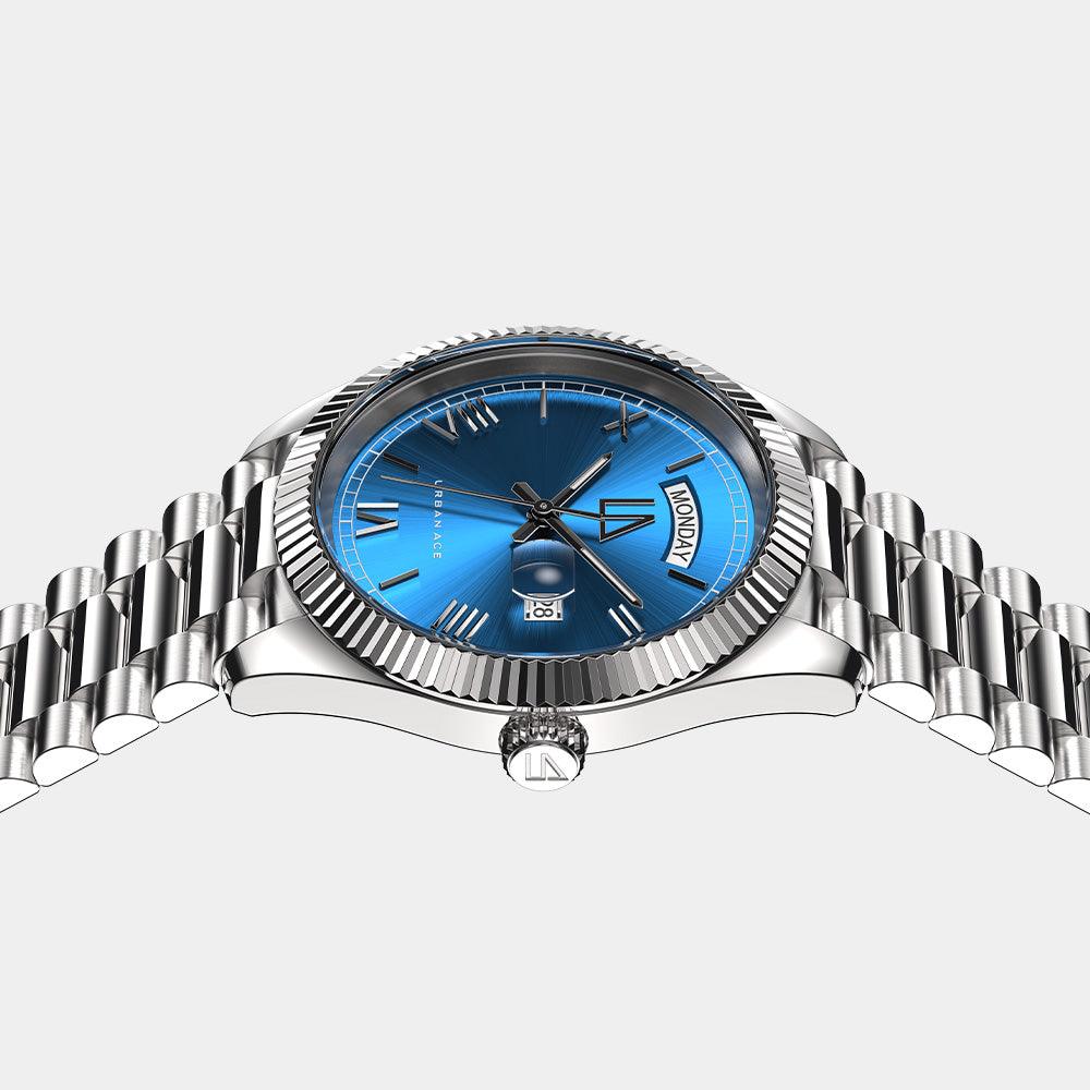 Horloge blauw zijkant