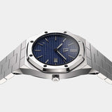 Zilveren horloge met blauwe wijzers