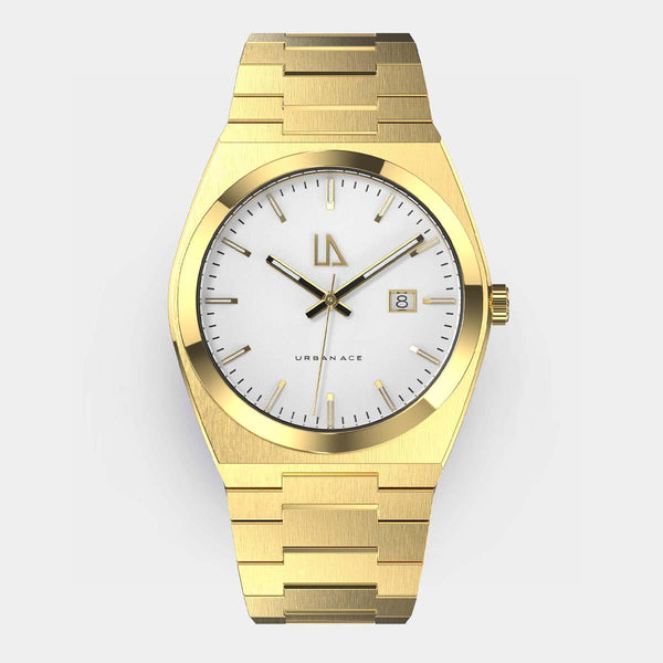 Witte wijzerplaat op gouden horloge